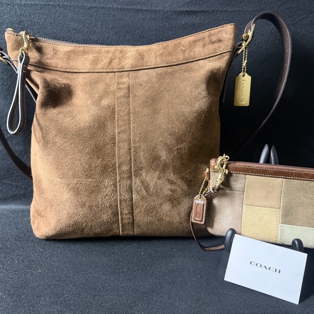 Coach Brown Suede Crossbody Bag with Wristlet